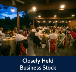 Rollover image of guests and attendees at an event. Link to Closely Held Business Stock.